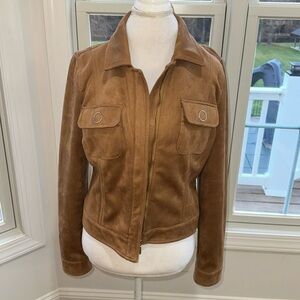 White House Black Market Faux Suede dress jacket with gold zipper and accent